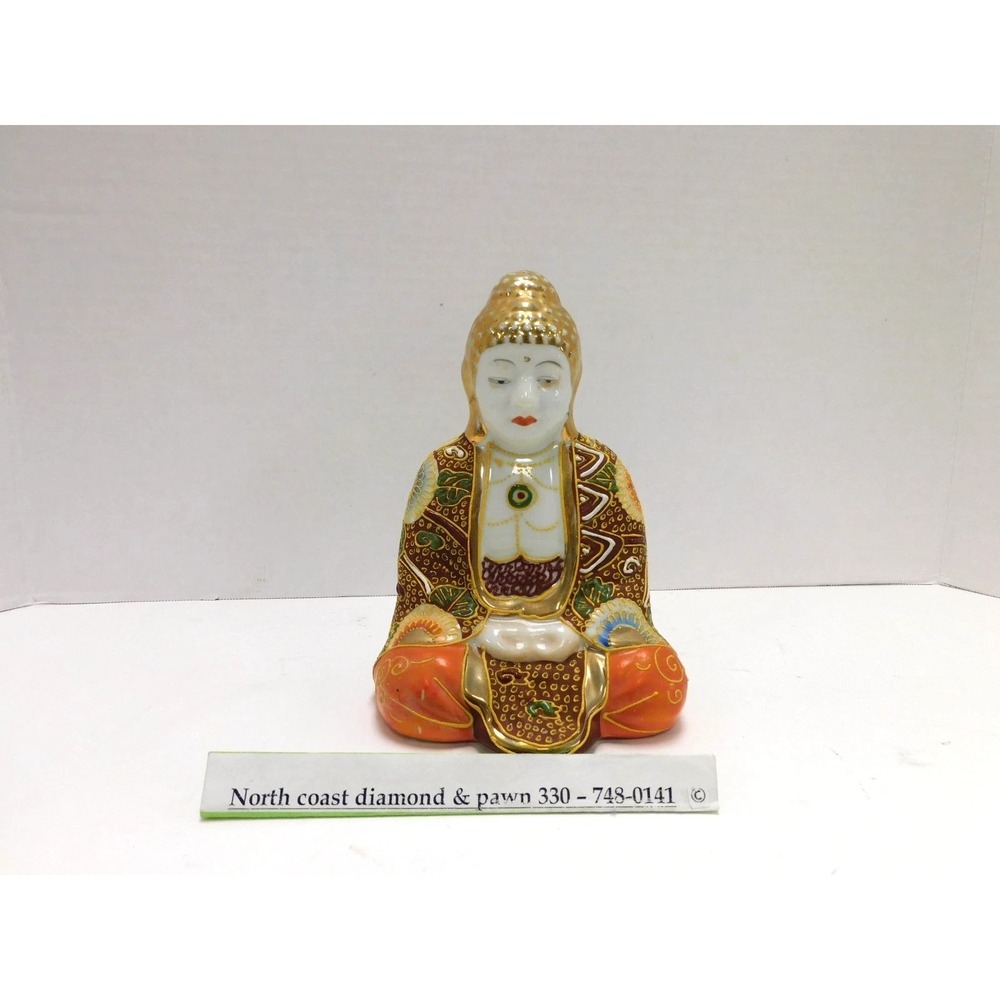 Japanese Kutani Porcelain Buddha Statue Seated Figurine Moriage DW24